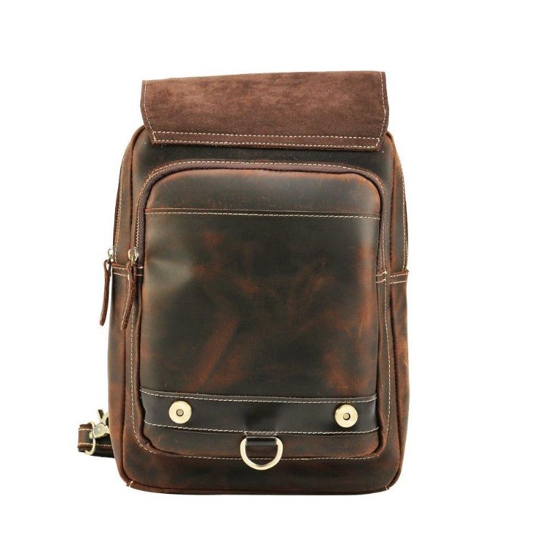 Kleine Converteerbare Leren Rugzak Voor Heren Vintage