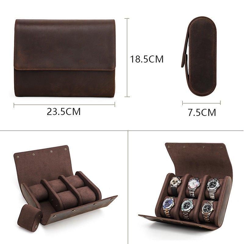Leren Horlogerolhouder Voor 6 Horloges