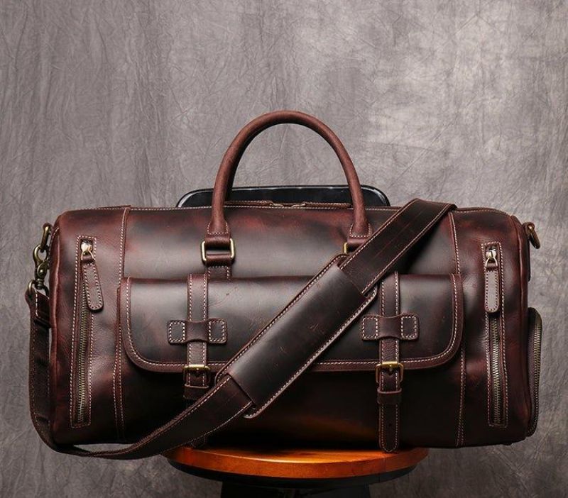 Leren Plunjezak Voor Heren 22 Inch Met Schoenenvak