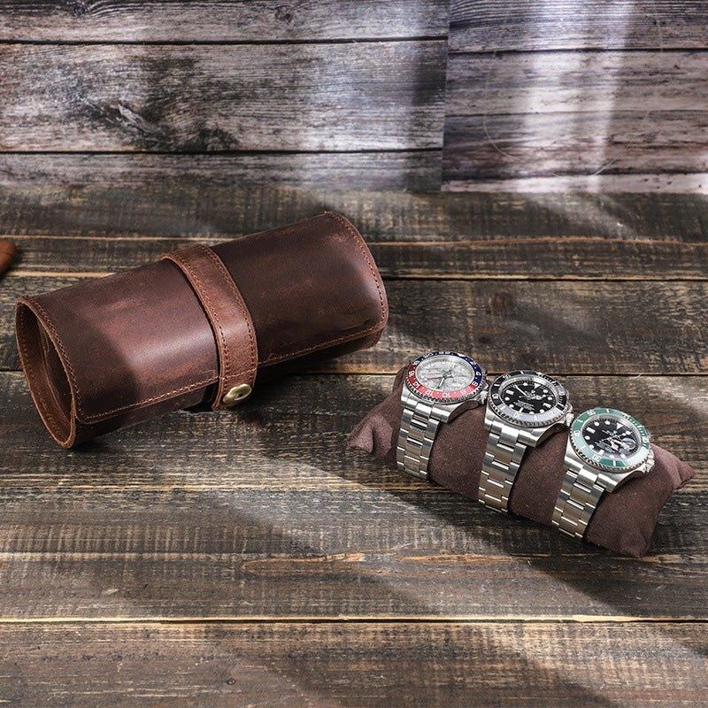 Ronde Lederen Horlogerolhouder Voor 3 Horloges