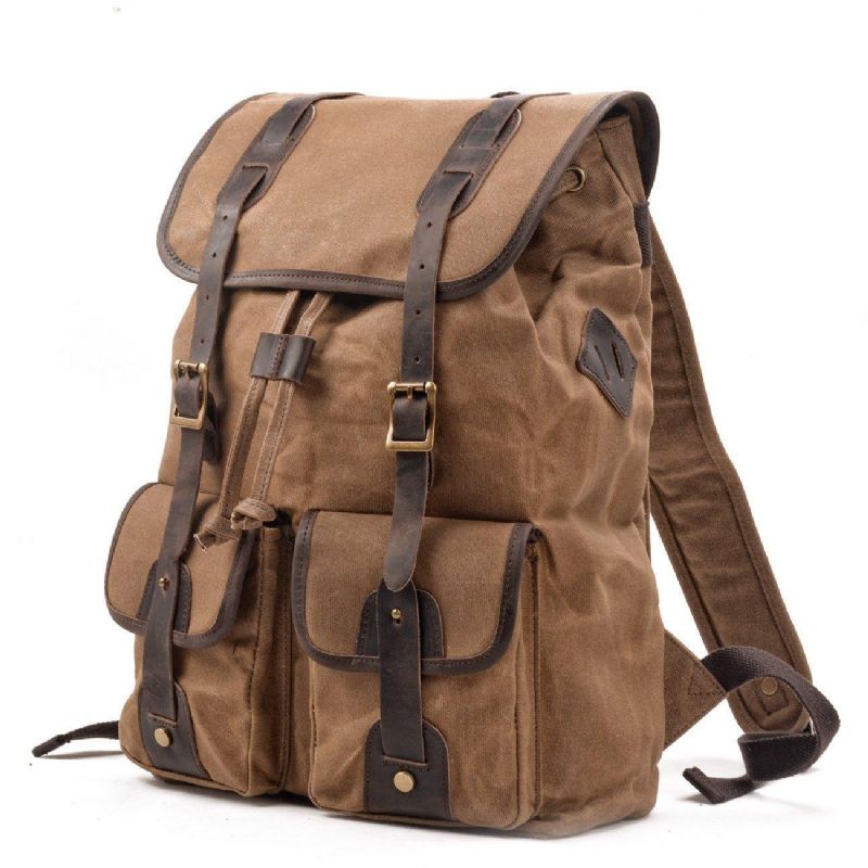 Vintage Gewaxte Canvas Rugzak Met Voorzakken