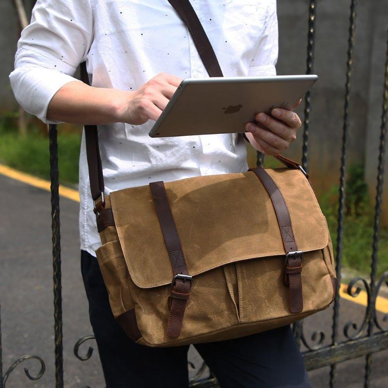 Waterdichte Canvas Messengertas Voor Heren Voor 14 Inch Laptop